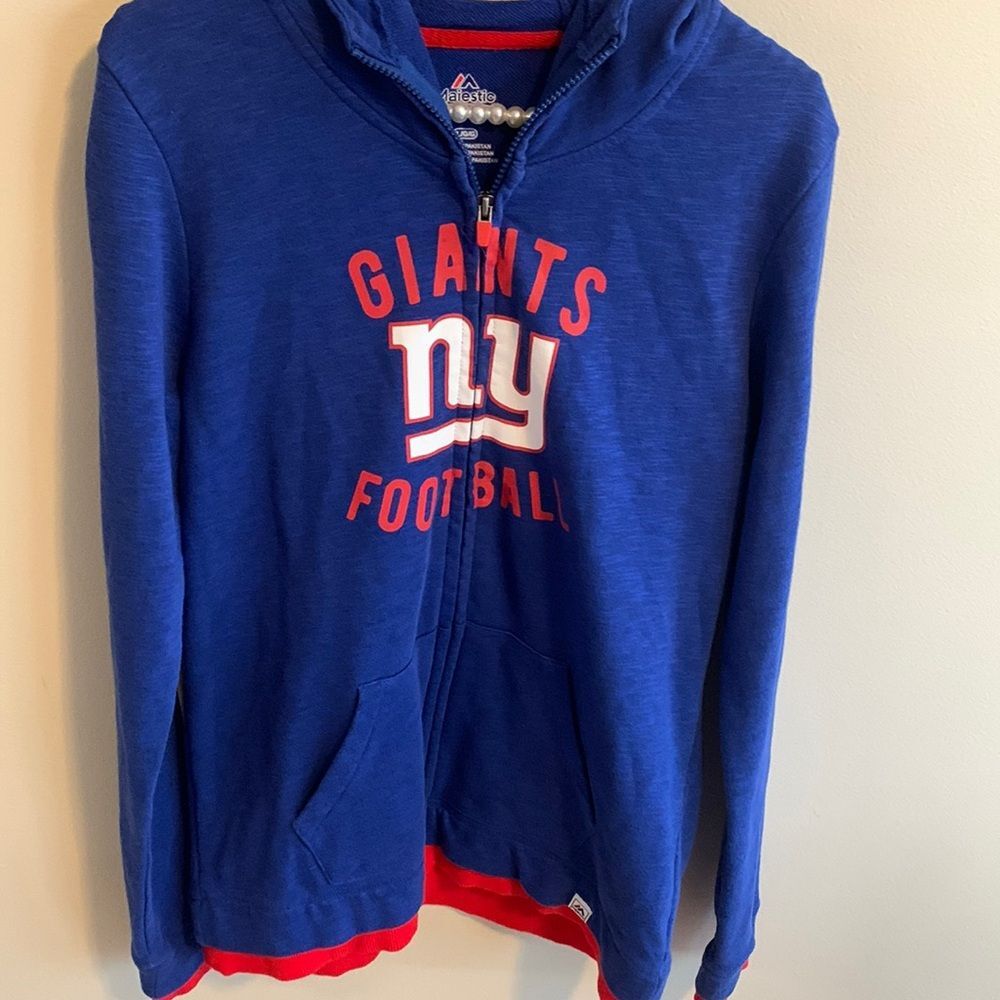 Majestic Fan Fashion NY Giants Hoodie Large Blue Red Quarter Zip NFL Football